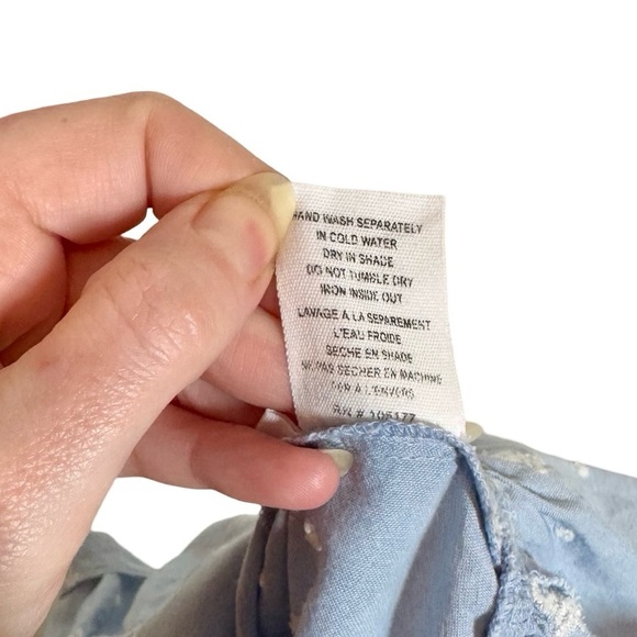 Ulla Johnson Etienne Blouse Chambray Floral Embroidered Swiss Dot - Picture 13 of 13